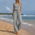 thumbnail image 2 of Combinaison pour Femmes, Sans Manches à Jambe Grand, avec Col Rond et Ceinture à la Taille, une Pièce de Couleur Unie, 2 of 7