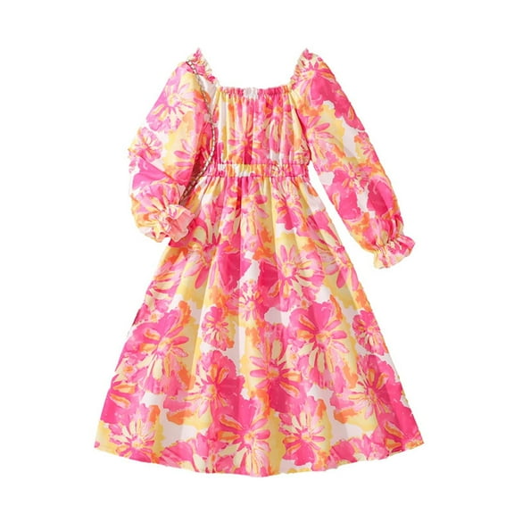 HIPYLO Girls Maxi Dress Little Girl Christmas Dress Brown Dresses Thanksgiving Outfit 18 Month Girl Dress Midi Kids Christmas Gifts Girls Ages 8-12, Hot Pink 10 Years