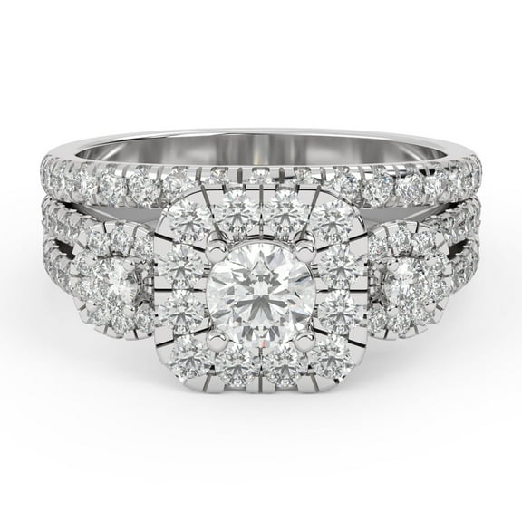 AFFY 3 Stone Split Shank Halo Solitaire Bridal Set Ring for Women, IGI Certified 1.60 Carat (ctw) Round Cut Lab Grown Diamond Engagement Wedding Ring In 14K Solid White Gold F-G, VS-SI Quality -4