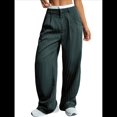 thumbnail image 2 of Pantalones A Rayas para Mujer, de Color Block, Cintura Alta, Pierna , Informales, para Trabajo y Oficina. Verde Oscuro M, 2 of 10