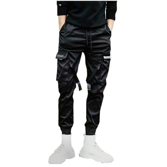 JUUYY Men's Jogger Cargo Techwear Streetwear Ankle Casual Trendy Harem Pants with Pocket Black XXXL