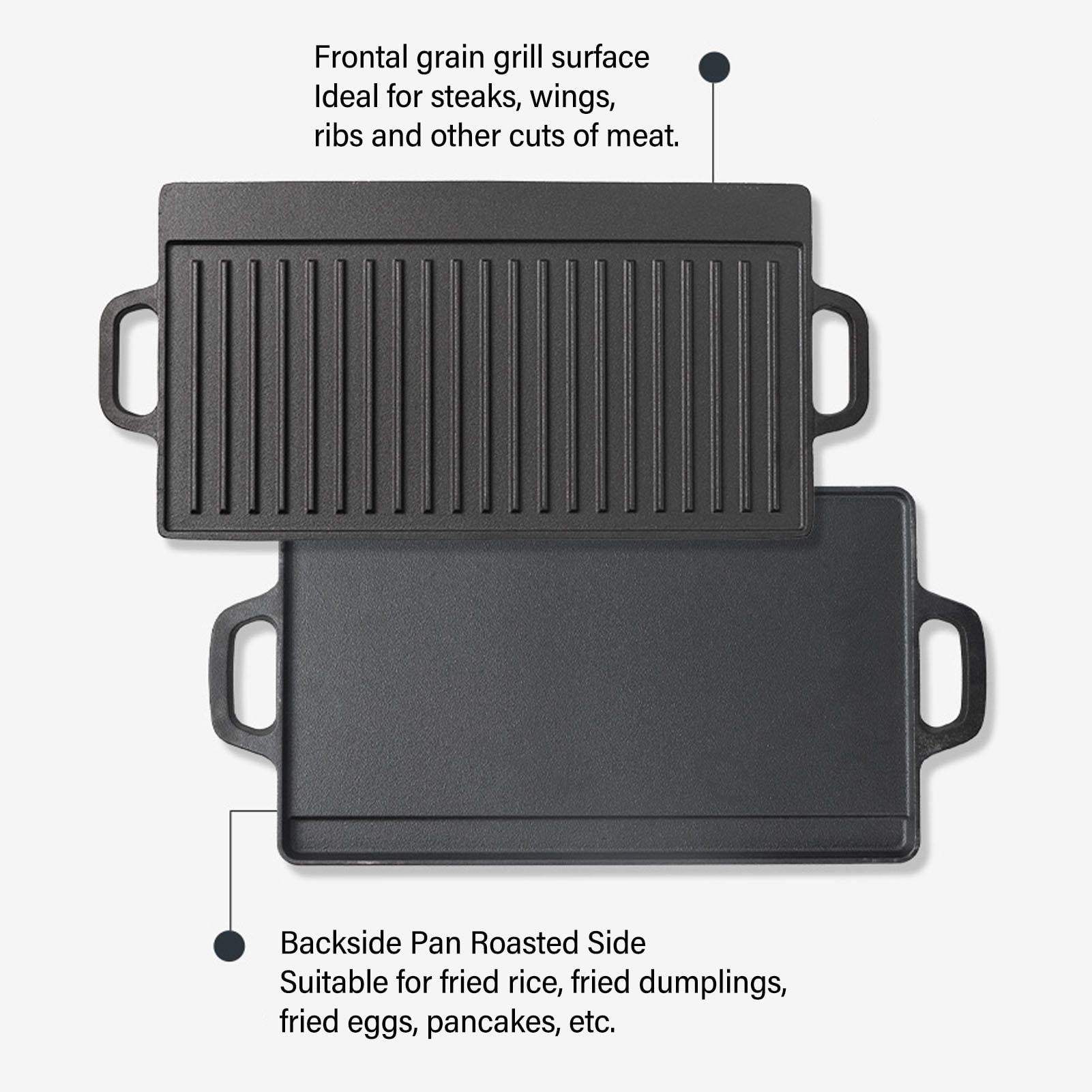 Yajisi 9.8”×18.1” Double‑Sided Iron Griddle Plate – Fast Even Heating, Reversible for Gas & Induction, Ideal for Outdoor Camping & Korean BBQ