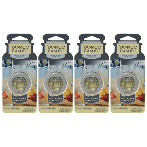 Yankee Candle Smart Scent Auto Vent Clip Car Air Freshener, Iced Berry Lemonade (Pack of 4)
