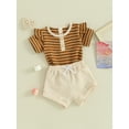 thumbnail image 3 of Suealasg 2Pcs Baby Girls Summer Clothes 3M 6M 12M 18M Toddler Girls Casual Beach Outfits Short Sleeve Striped Print Romper Tops Shorts Sets, 3 of 9