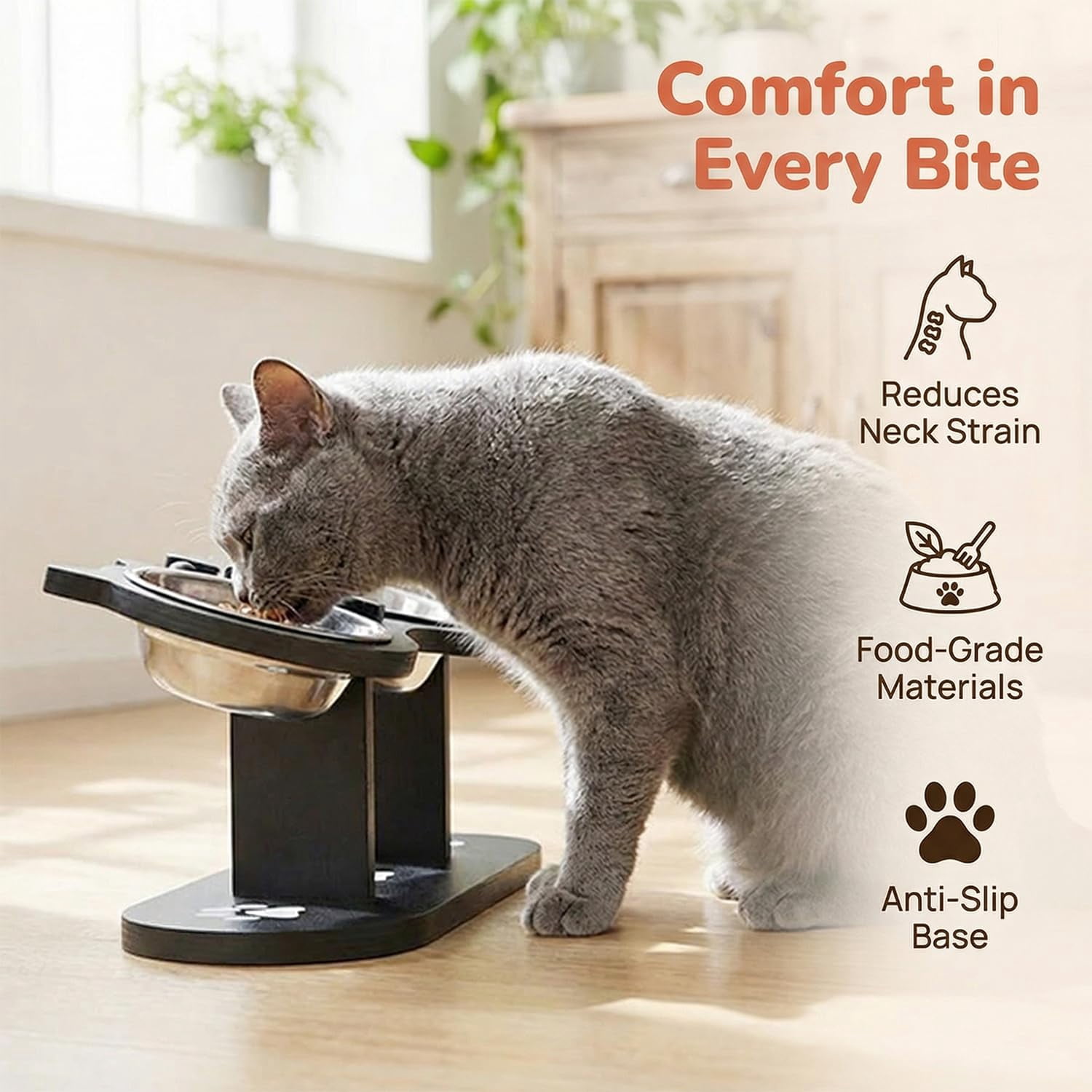 2026 Upgraded Anti-Slip Elevated 3-Bowl Pet Feeder, Cat Feeding Station with 3 Stainless Steel Bowls, 15° Tilted Adjustable Height Raised Pet Food Bowls with Stand for Dogs and Cats