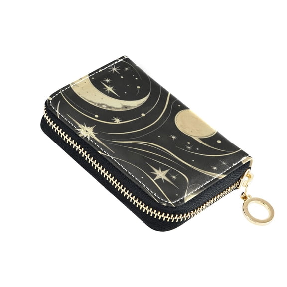 Moon Stars Movement Women's Credit Card Holder PU Leather Zipper Wallet RFID Blocking