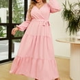 thumbnail image 2 of Women Plus Size V Neck Wrap Maxi Dress High Waist Ruffle Summer Casual Dress with Belt Long Sleeve, 2 of 5