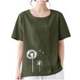 thumbnail image 4 of ZZwxWA Linen Shirts for Women Casual Loose Fit Summer Tunic Tops Floral Printed Crew Neck Buttons Short Sleeve Basic Blouses, 4 of 7