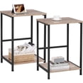 thumbnail image 1 of Side Table, Set of 2, End Table for Living Room, Bedside Table with 2-Layer Storage Shelves for Small Spaces, Modern Nightstand with Steel Frame, Bedroom, Grey, 1 of 10