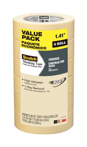 Scotch Painter's Tape 051141949642 Scotch Contractor Grade Masking Tape, 2020CG-36-CP, 1.41-Inch by 60.1-Yards, 6 Rolls, 1.41