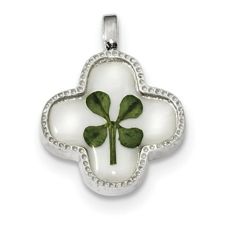 Silver Plated Shell - 925 Sterling Silver Platinum Plated Real Clover Epoxy Sea Shell Mermaid Nautical Jewelry Pendant Charm Necklace Good Luck Italian Horn Gifts For Women For Her