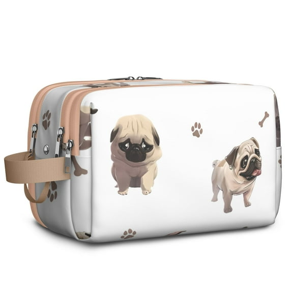 Toiletries Bag,Pug and Footprint Mens Womens Toiletry Bag Bathroom Bag,Waterproof Toiletry Travel Bag Dopp Kit Shaving Bag 11x6.3x5.1 Inch