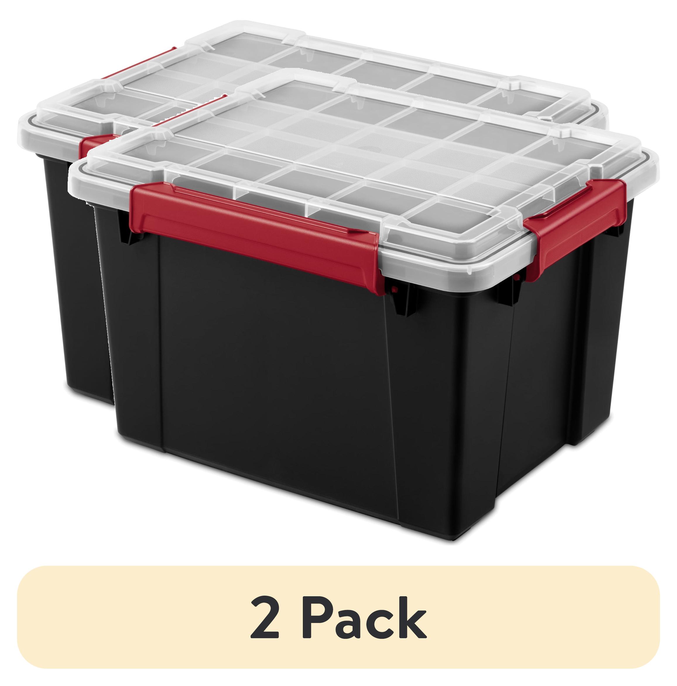 (2 pack) Sterilite Gasket Tote, 8.5 Gallon WaterProof Plastic Storage Bin with Lid, Gasket Seal and Durable Latches, Black