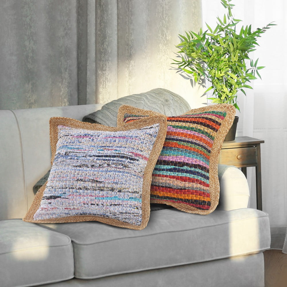 Ox Bay Ringo 20" x 20" Pastel Jute Bordered Striped Cotton Adult Decorative Throw Pillow Cover