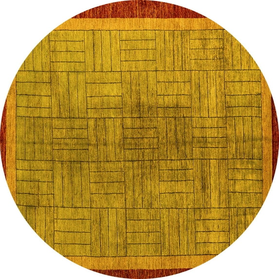 Ahgly Company Indoor Round Abstract Yellow Modern Area Rugs, 7' Round