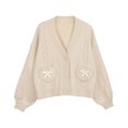 thumbnail image 1 of Minnieouse Cárdigan de polipropileno para mujer, suéter tejido de tamaño libre de estilo japonés con patrón de corazón y cuello en V para Abrigos y chamarras Minnieouse AP015786-01, 1 of 6