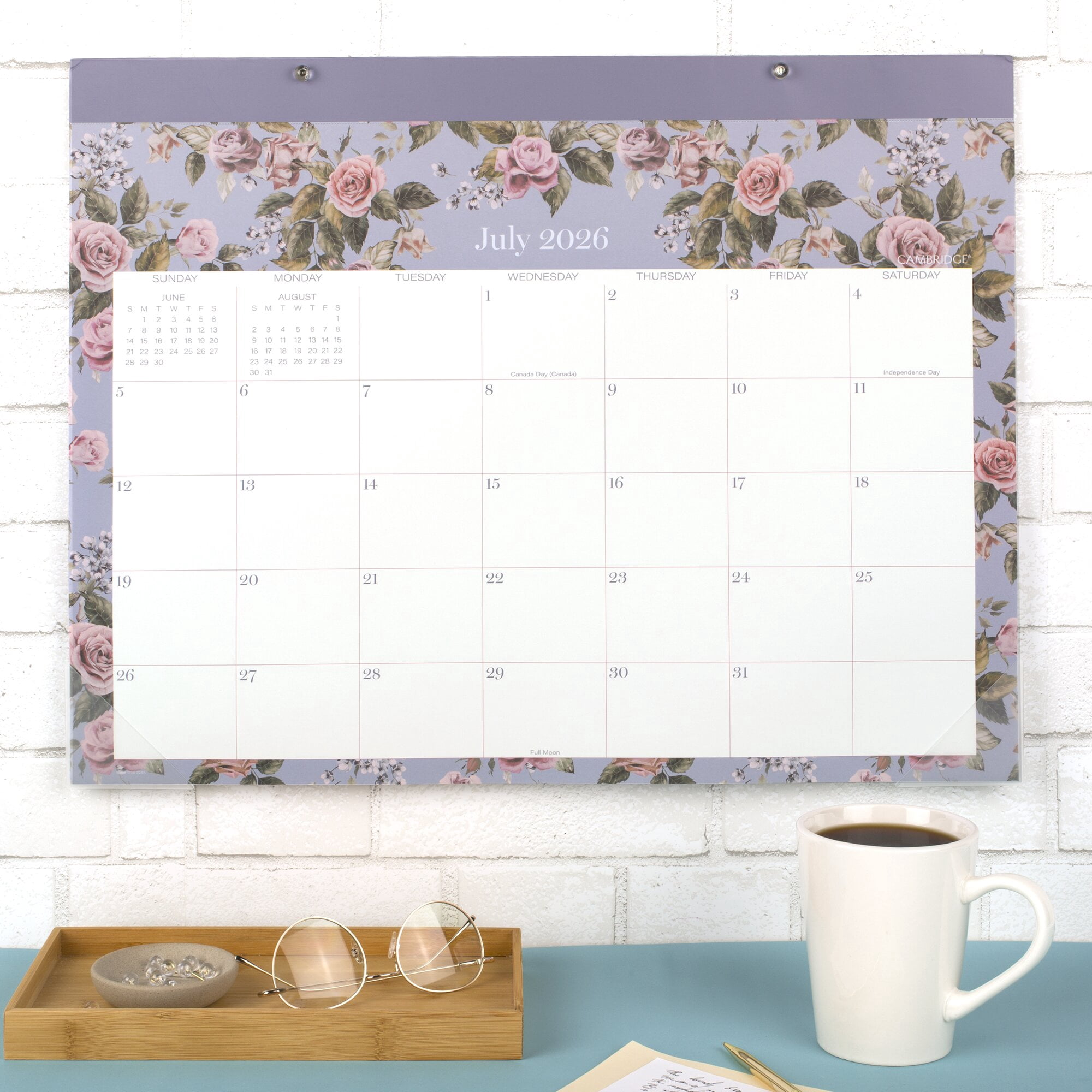 Mead Cambridge Tea Rose Academic 2026-2027 Monthly Desk Pad Calendar Standard 17