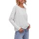 thumbnail image 2 of VISgogo Mujer Primavera Jumper Camisa, Rayas Cuello Redondo Mangas Largas Pullover Tops para Niñas, Negro/Gris/Blanco VISgogo moda, 2 of 7
