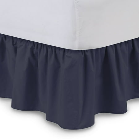 Ruffled Bed Skirt (Queen  Navy) 14 inch Drop Dust Ruffle with Platform  Poly/Cotton Fabric  Available in All Bed Sizes and 14 Colors - Blissford