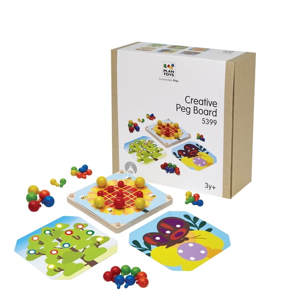 PlanToys® Creative Peg Board Wooden Toy for Kids Ages 3  | Montessori Educational Game for Imagination, Fine Motor Skills & Coordination | Eco-Friendly Learning Set