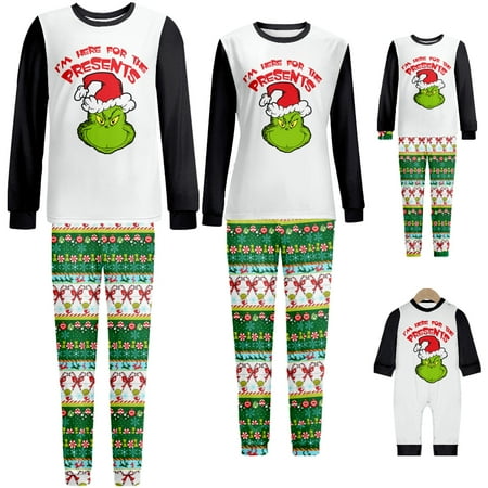

Christmas Family Matching Pajamas Set Adult Kids Baby Green haired monster Printed Tops+Pants Sleepwear Nightwear Set