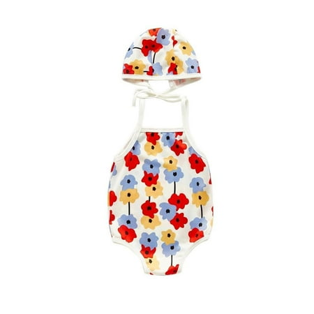 

Toddler Kids Baby Girls Floral Bikini Beach Summer Girl Swimsuit Baby Swimwear Hat Set White L 90