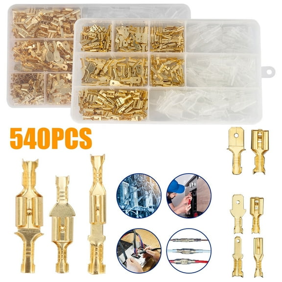 540/270pcs Male and Female Spade Quick Connectors, 2.8/4.8/6.3mm Quick Crimp Spade Terminals, Wire Crimp Terminal Block with Insulating Sleeve Assortment Kit