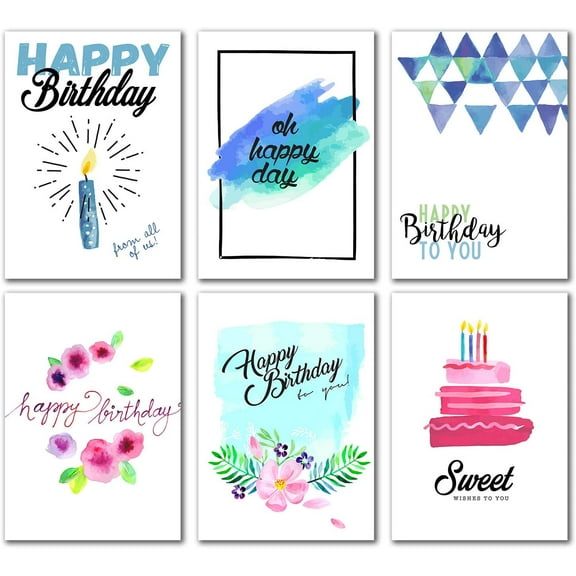 Small World Greetings Assorted Birthday Cards for Males and Females 12 Count - Blank Inside with Envelopes - A2 Size (5.5”x4.25”) - Family, Friends, Customers, and More