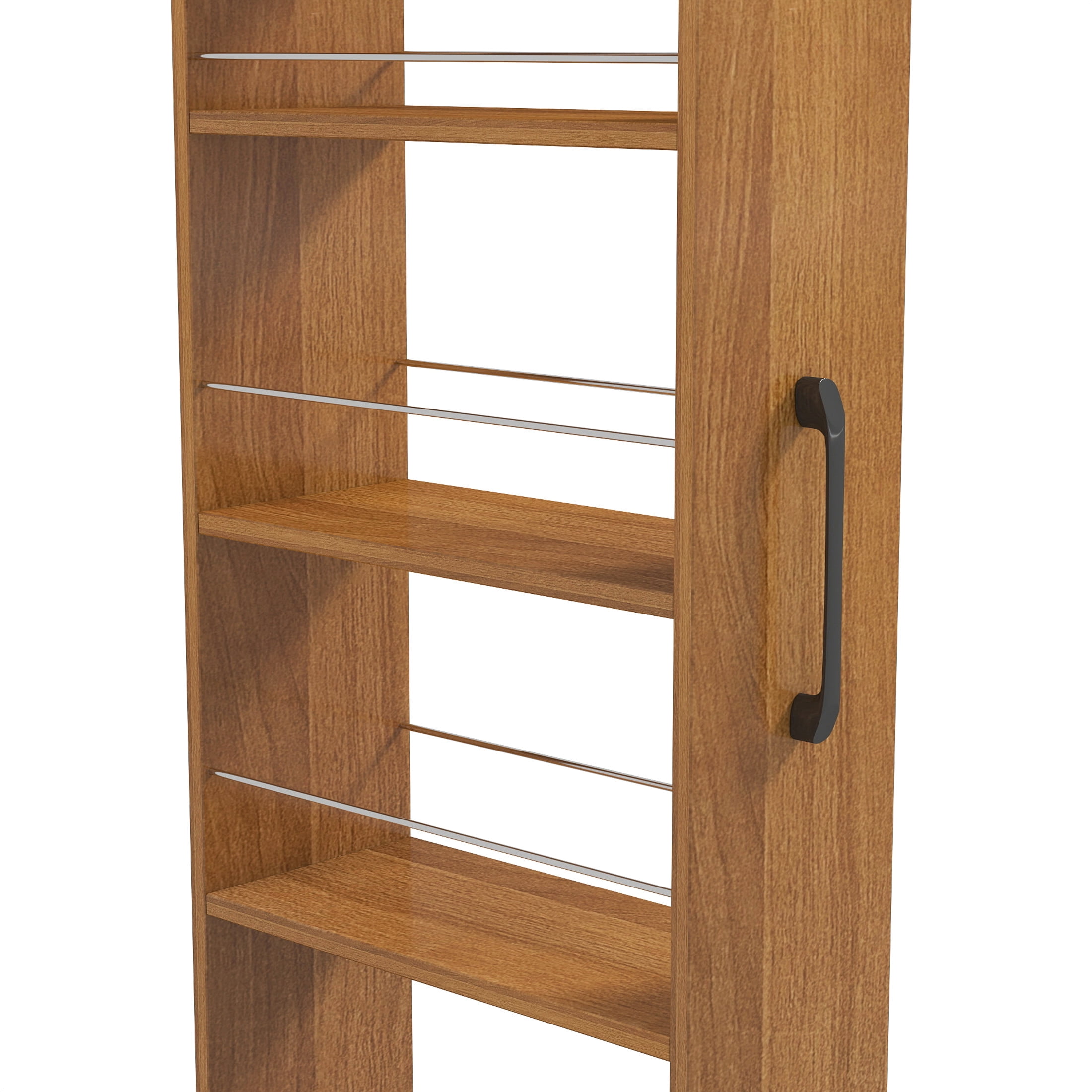Noble House Dinah 7-Tier Slim Pull-Out Storage Cart, Narrow Mobile Pantry Utility Cart with Wheels for Kitchen, Oak