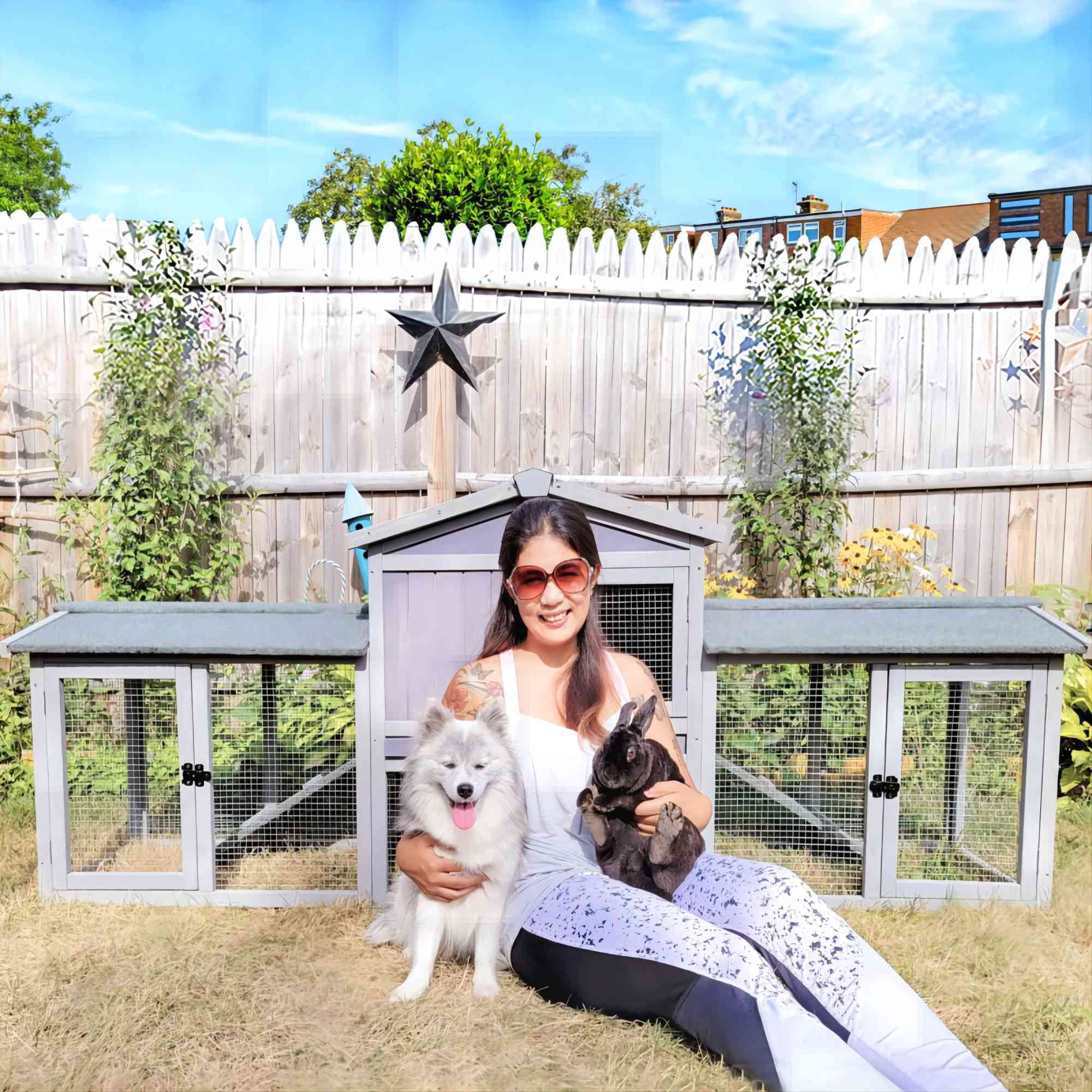 Aivituvin Chicken Coop Outdoor with PVC Bottom Layer Indoor Rabbit Hutch Wooden Bunny Cage Large Rabbit House with Run