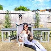 Aivituvin Chicken Coop Outdoor with PVC Bottom Layer Indoor Rabbit Hutch Wooden Bunny Cage Large Rabbit House with Run