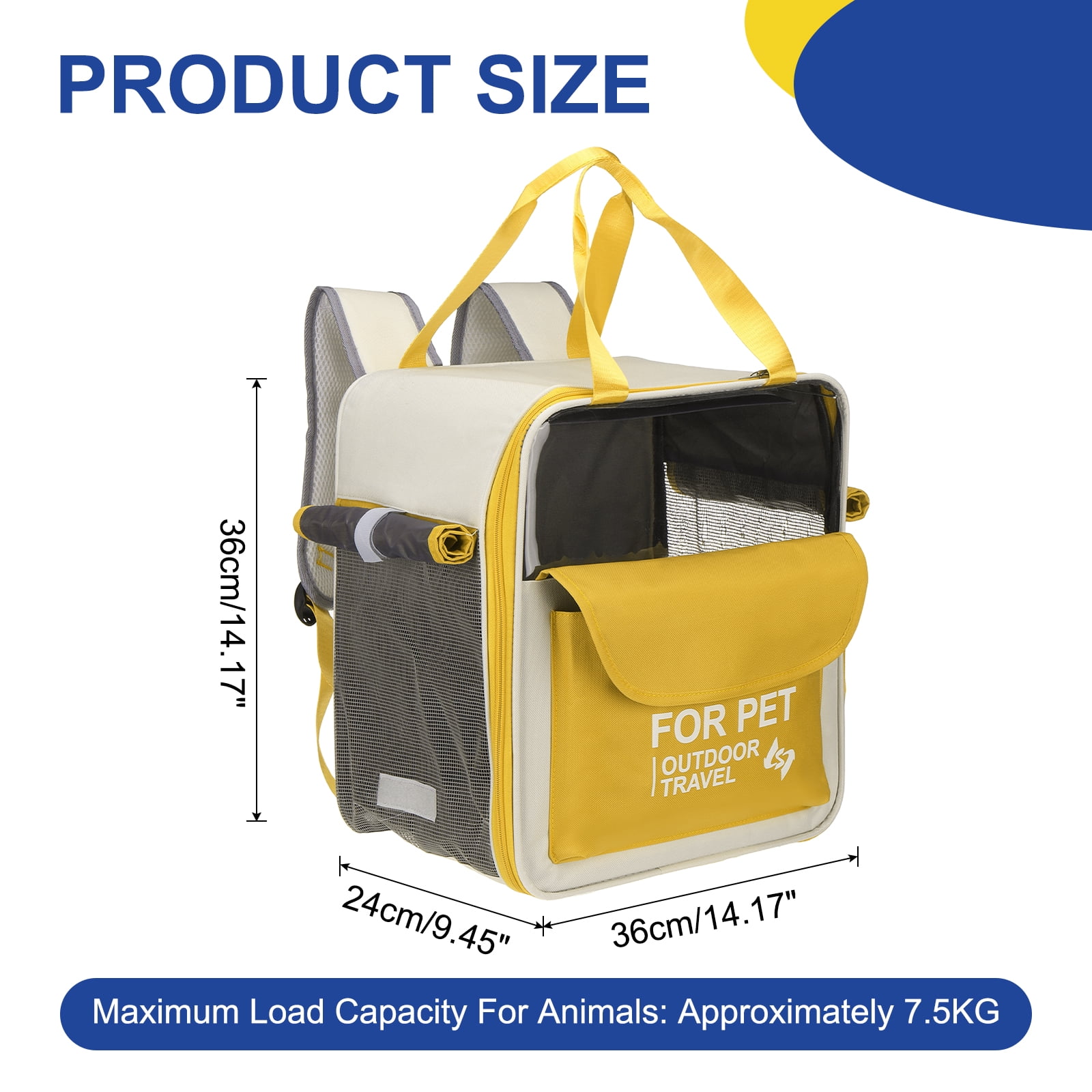 Uxcell Pet Backpack Carrier, Portable and Ventilated, Oxford Cloth, Dogs Cats and Small Animal Travel Bag 13.39", (Yellow, 1 Pcs), Intended for Hiking / Camping / Traveling