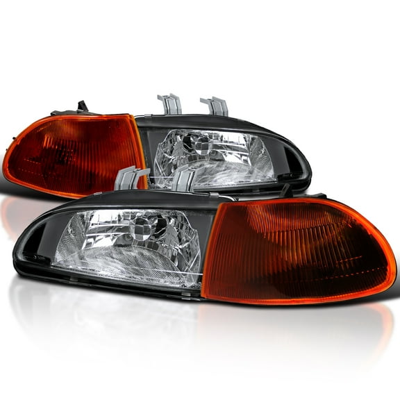 Spec-D Tuning Jdm Black Headlights   Amber Corner Comopatible with 1992-1995 Honda Civic 4Dr Left   Right Pair