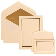 JAM Paper Wedding Invitation Combo Set, 1 Large & 1 Small, Black and Gold Border Set, Ivory Card with Gold Lined Envelope -100/pack