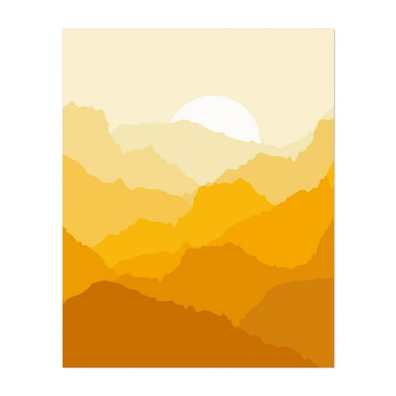 Yellow mountain sunrise - Illustration Unframed Wall Art Print 8 x 10 inches