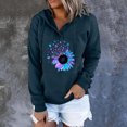 thumbnail image 2 of Women Exquisite Comfortable Nature Button Tape Printing Long Sleeve 100%Polyester Top(Dark Blue,XL), 2 of 4