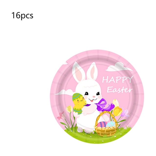 A Easter Disposable Dinner Plates, 16Pc 9In Large Bunny Shaped Paper Plates With Food-Grade Thickened Pulp And Festive Easter Design For Parties And Gatherings