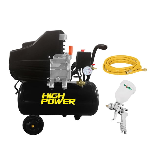Compresor de Aire 25 Litros High Power Pistola Gravedad OAKPG-3545 Manguera HIGMAN-1405