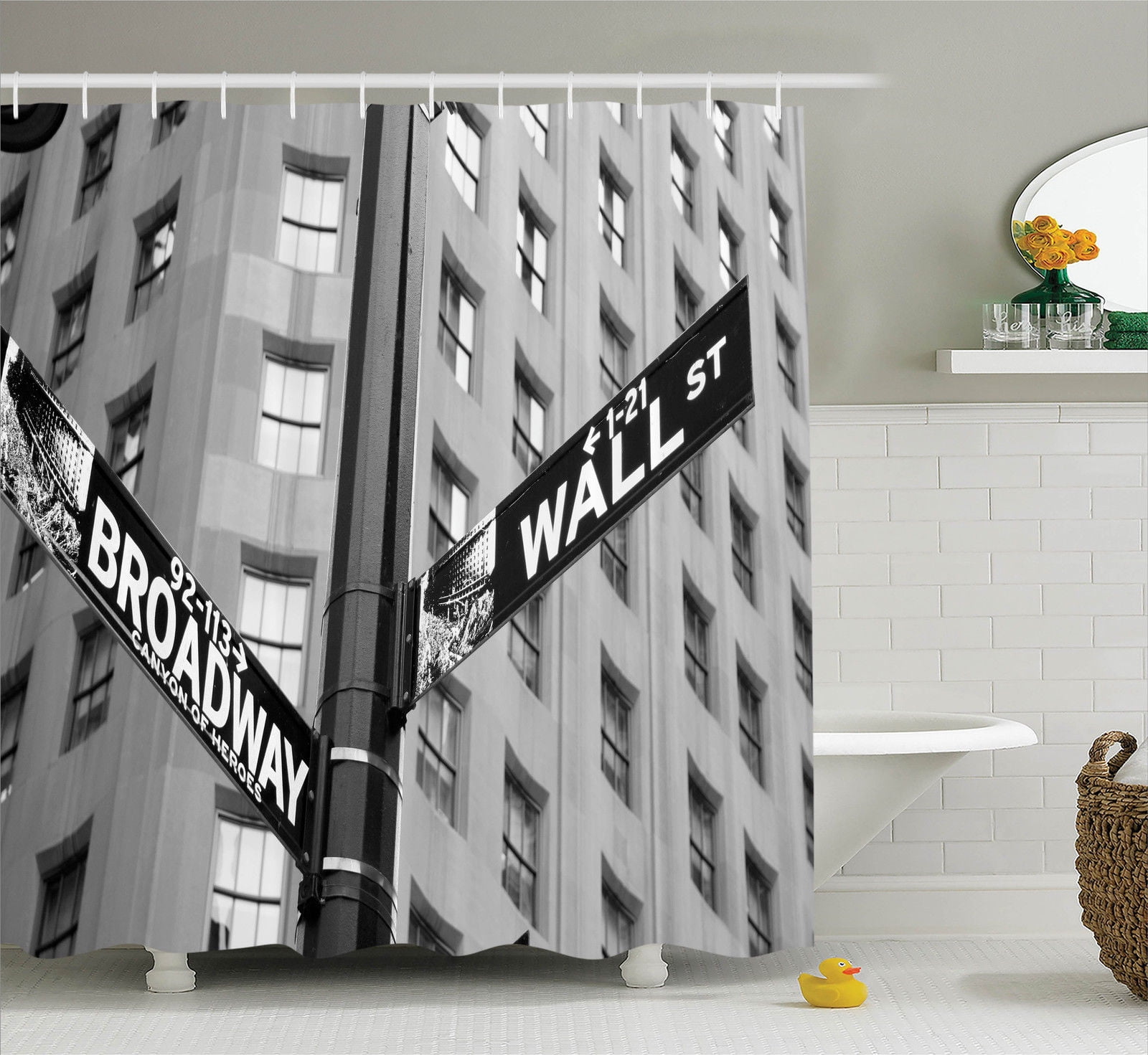 Nyc Decor Shower Curtain Set, Street Signs Of Intersection Of Wall
