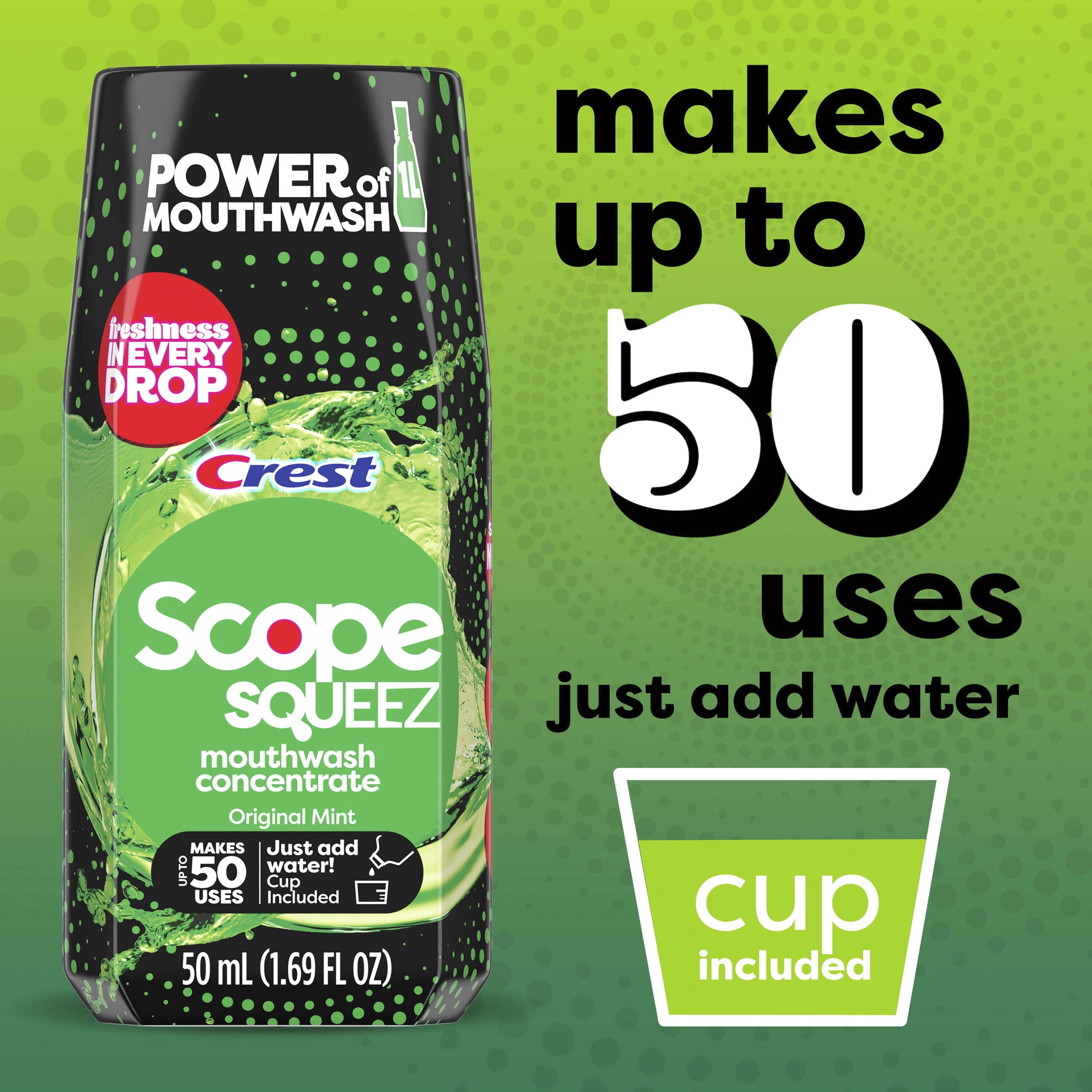 (2 pack) Scope Squeez Mouthwash Concentrate, Original Mint, 50mL Bottle
