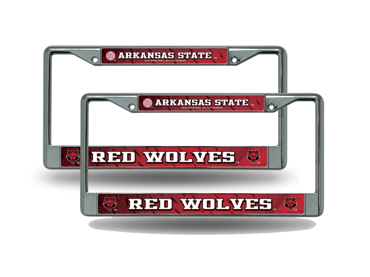 Arkansas State Red Wolves NCAA Chrome Metal (2) License Plate Frame Set