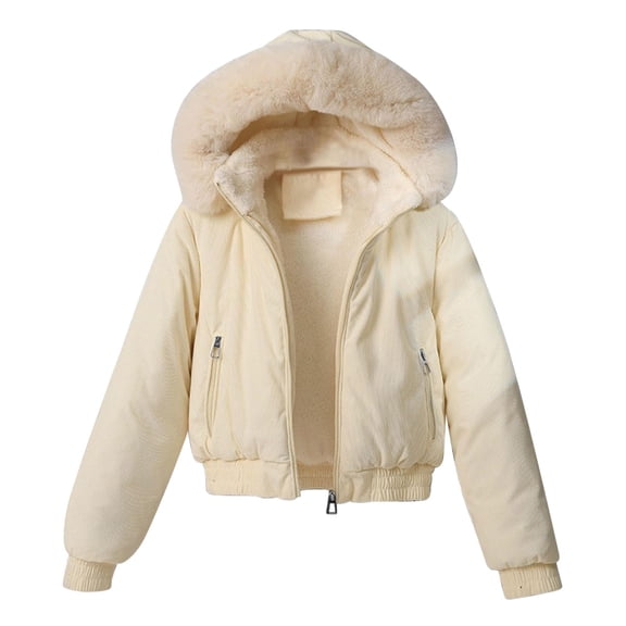 Womens Fleece Lined Jacket Zip Up Fuzzy Sherpa Removable Faux Fur Hooded Oversized Warm Hoodie Coat Outwear