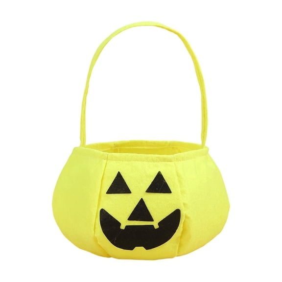 Halloween Pumpkin Candy Bags Non Woven Halloween Treats Bags Goodie Bucket Candy Tote for Costume Favors Party Supplies Treat Gifts Yellow