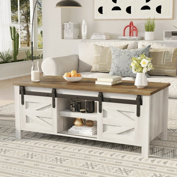 Homall Retro Hidden Storage Rectangular Wooden Coffee Table, White