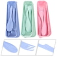 thumbnail image 2 of 3 Sets Reusable Travel Utensils with Case Wheat Straw Cutlery Set Cutter Fork Spoon Set for Lunch Box, 2 of 8