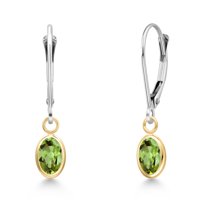 Gem Stone King 14K Two Tone Gold Green Peridot Earrings for Women | 1.00 Cttw | Gemstone August Birthstone | Oval 6X4MM