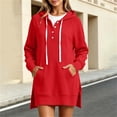thumbnail image 3 of SYwaren Button Hoodie for Women Longline Pullover Drawstring Side Slit Sweatshirt Pockets Solid Color Tops, 3 of 9