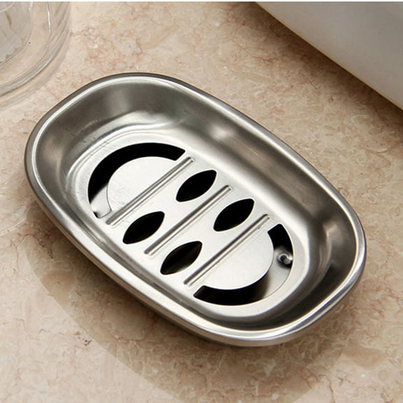 FRCOLOR Double Layer Stainless Steel Soap Dish Tray Double Draining Soap Box Holder for Shower Bathroom Kitchen (Oval Laugh)