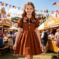thumbnail image 2 of Girls Western Cowboy Dress, Kids Puff Short Sleeve Collared Denim Dress, Cowboy Boot Saddle Embroidery A-Line Casual Dress for Oktoberfest Daily Wear(Brown,9-10 Years), 2 of 4