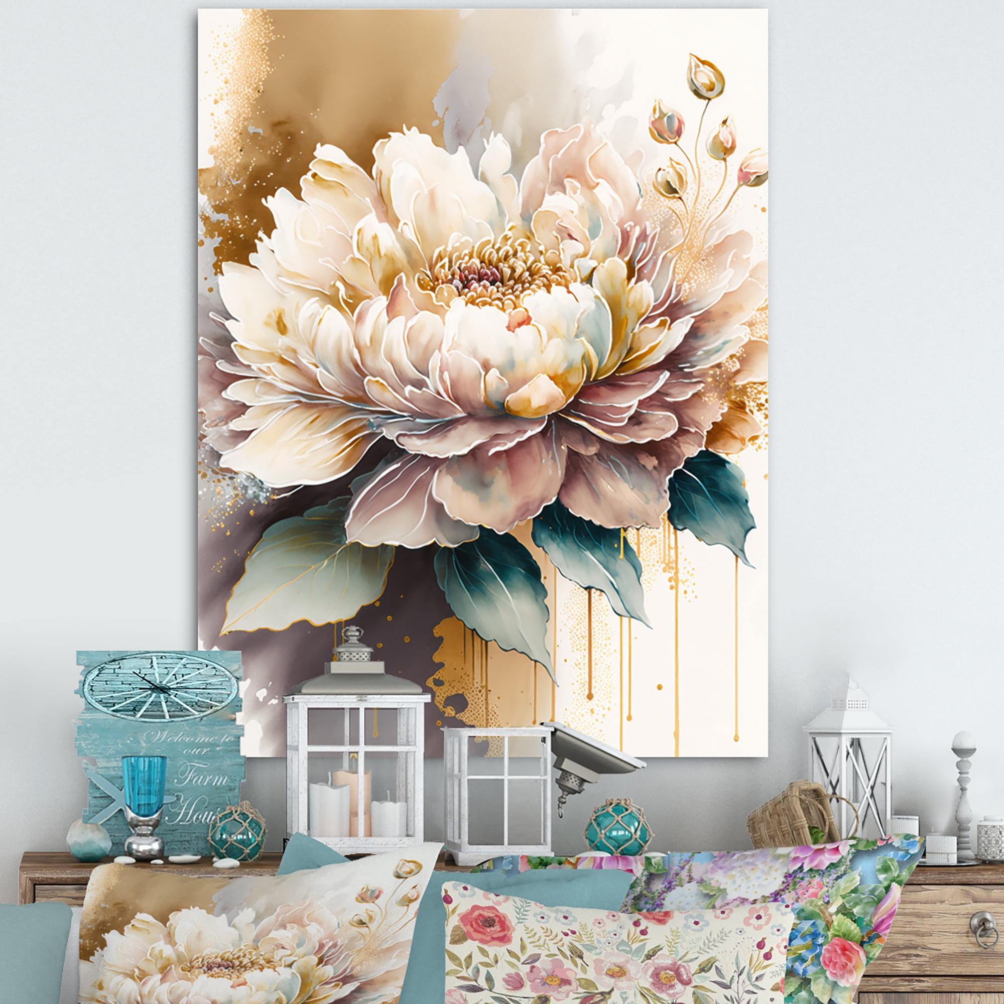 Designart Pink And Cream Watercolor Flower III Canvas Wall Art